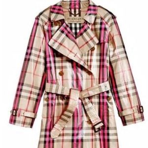 NWT Burberry Laminated Check Trench Neon Pink Size